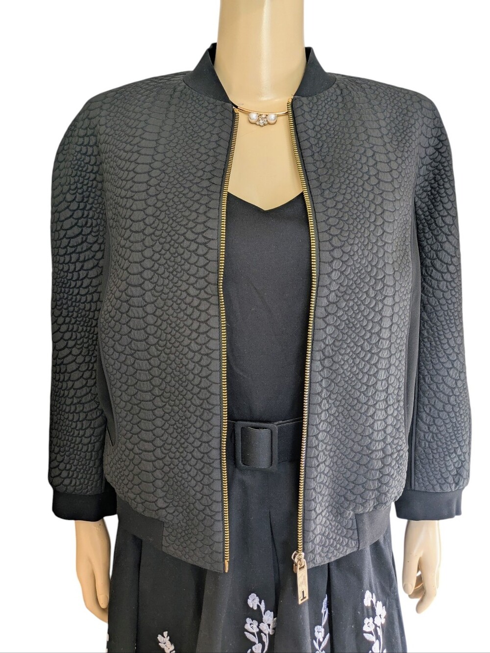 NEW Ted Baker Dahlya Bomber Jacket with Fuchsia Floral Lining and Gold Hardware